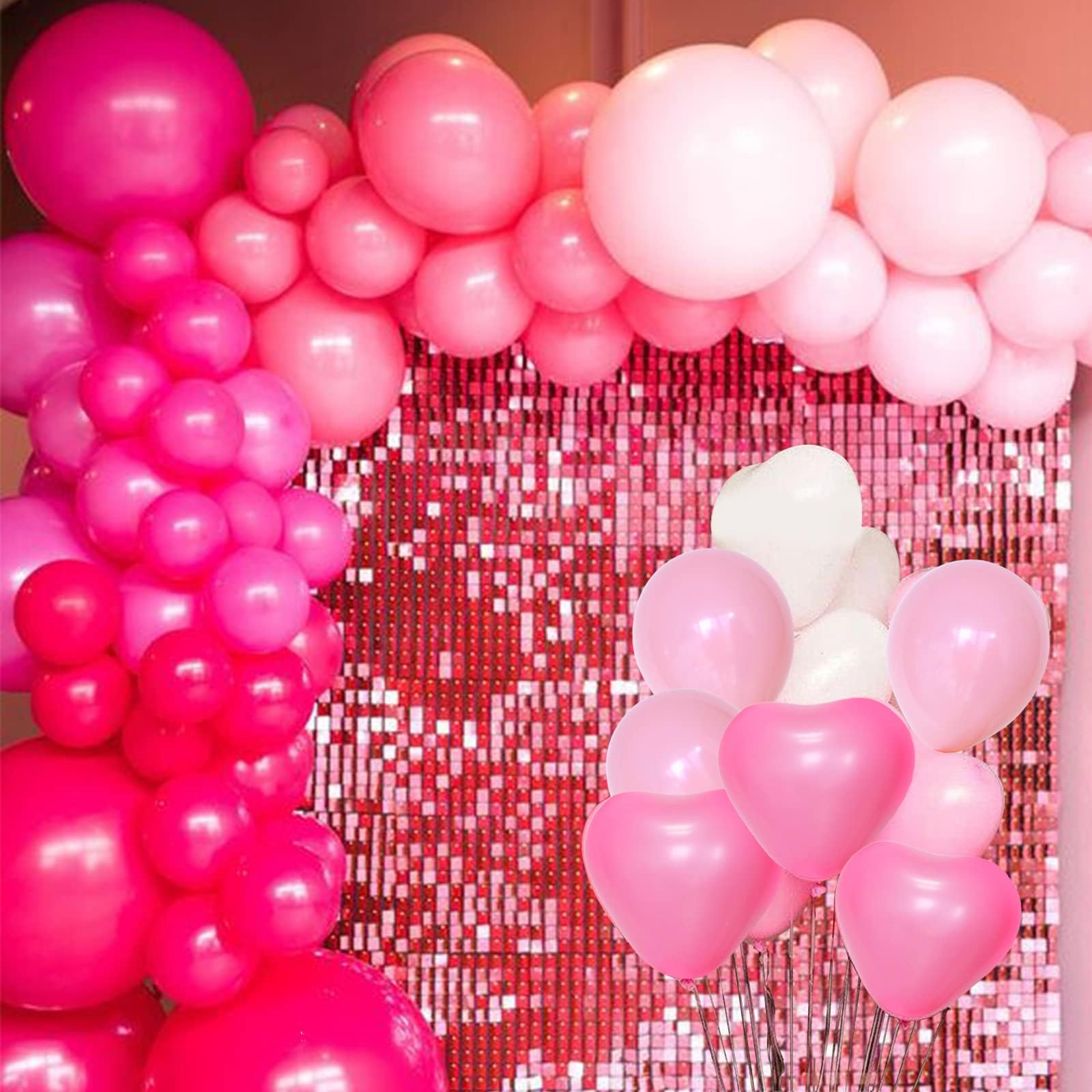 Felice ArtsGirl's Party Pink Red Balloon Garland Arch Kit Pink Red Heart Balloons for Birthday Wedding Proposal Anniversary Mother's day Valentines Day Decorations