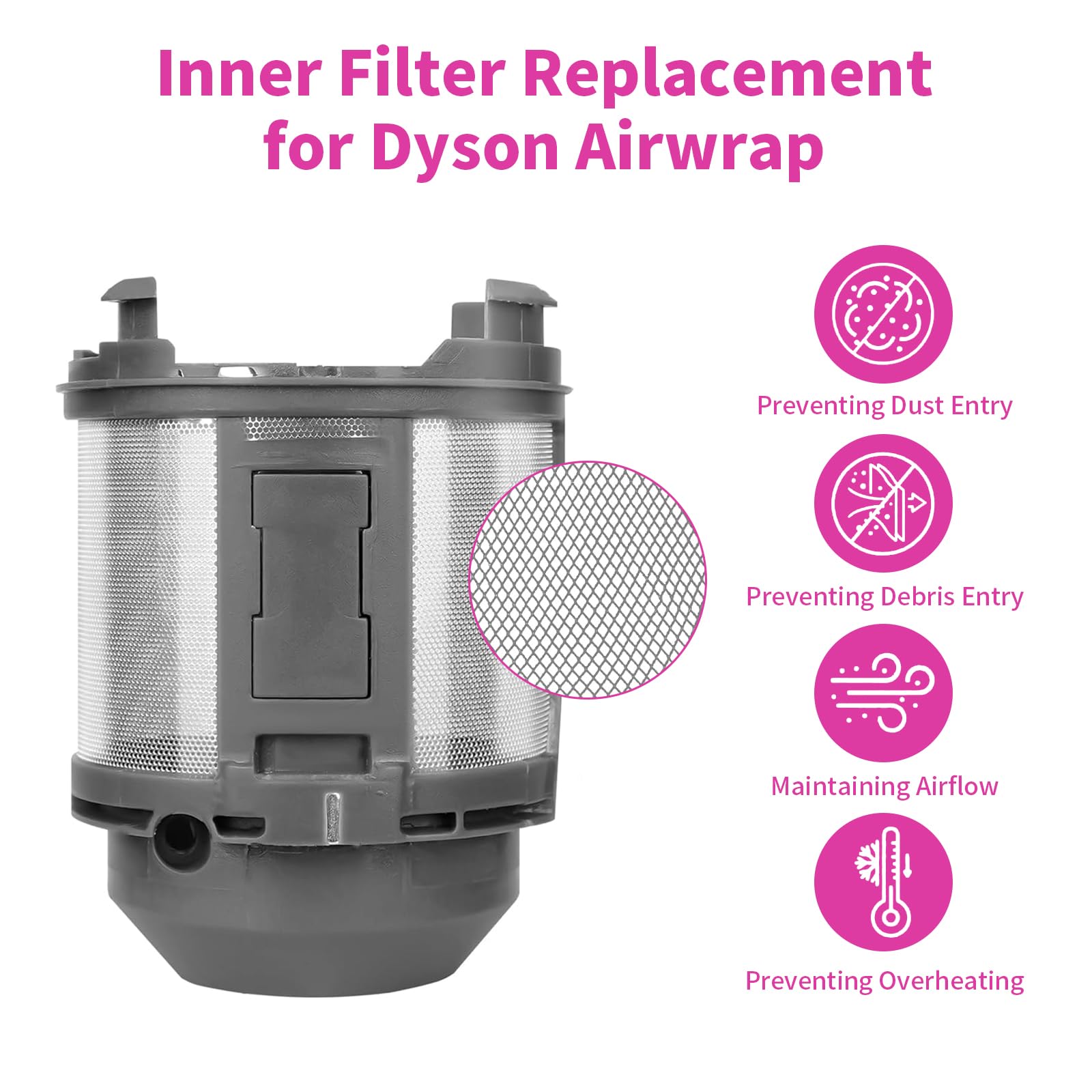 SANTUO Filtro interno di ricambio per modelli Dyson Airwrap HS01 e HS05, pezzo di ricambio originale per acconciature Airwrap, garantisce prestazioni ottimali e previene danni da detriti e accumulo di