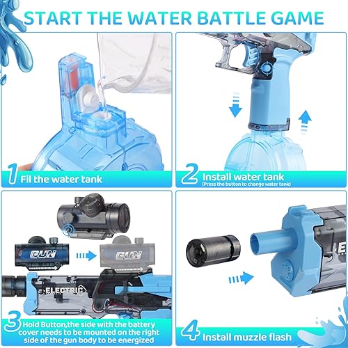 Miniatura 3 de Pistola de agua con llama LED para niños de 3 años en adelante, rango de 32 pies, tanque a prueba de fugas de 16.9 onzas, modo de alimentación