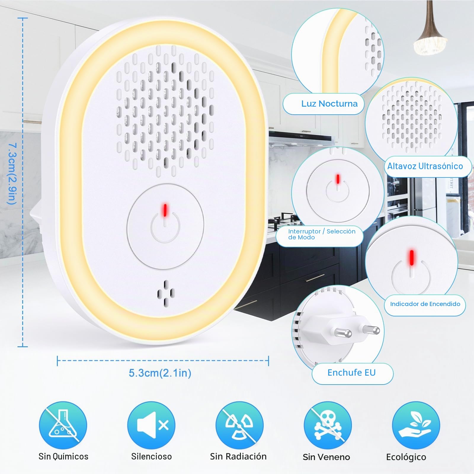Repelente Ultrasónico de Plagas, 6 Paquetes Electrónico Repelente Mosquitos Control de Plagas, Dispositivo Ultrasónico Anti Mosquitos para Interiores, Insectos, Moscas, Cucarachas, Arañas, Roedores
