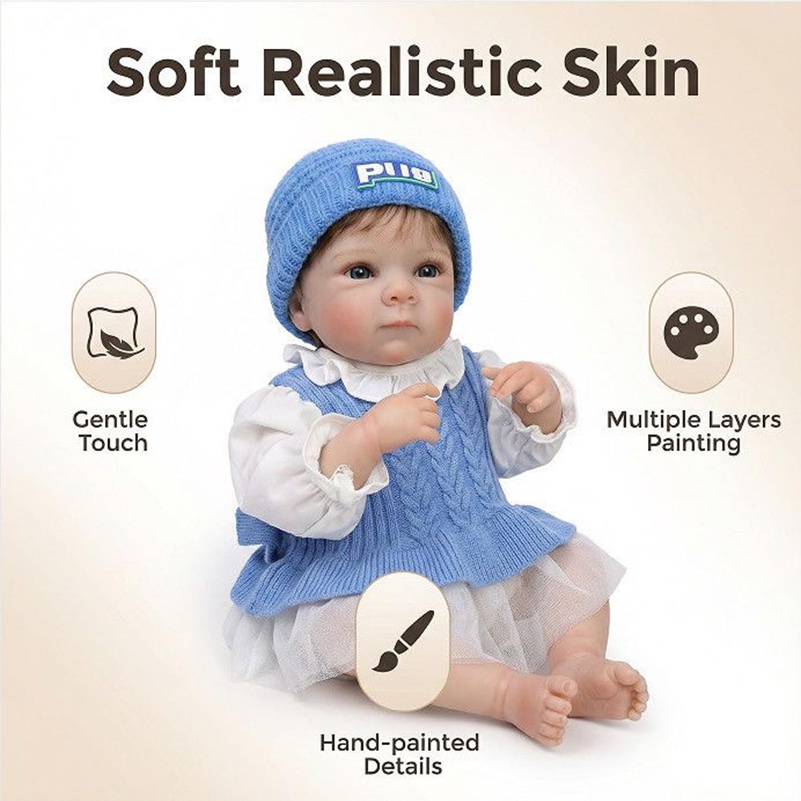 Realistische Reborn Baby Puppen Junge 20 Zoll Neugeborenen Vinyl Vollkörper Silikon, die echtes Leben Lebensechte Kleinkind mit blauen Augen