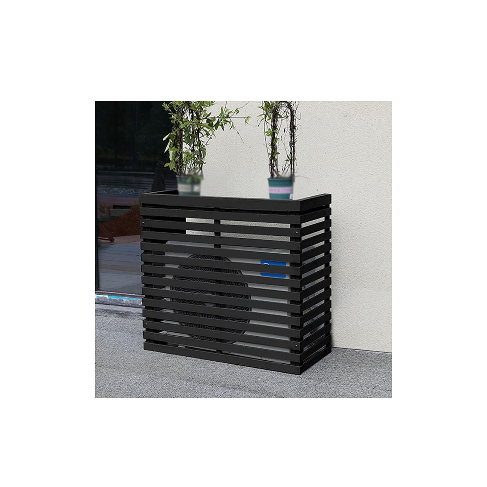 MESCXTY Wooden Air Conditioning Cover Hid Conditioner Rack Trash Can Enclosure Flower Stand Solid Wood Outdoor Outer Rack(Black,85 * 35 * 80CM)