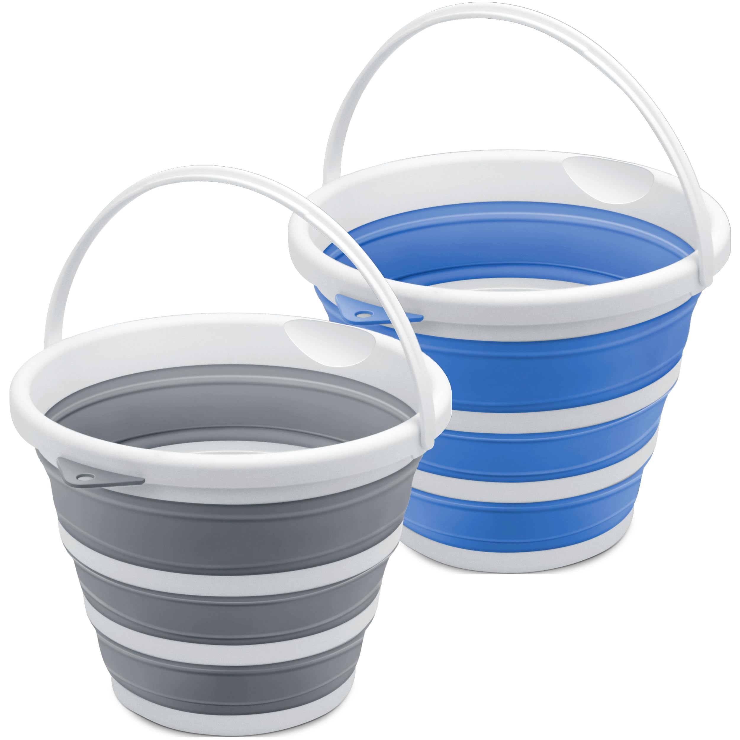 Secchio/secchio pieghevole per la pulizia, salvaspazio, portatile, pieghevole, in plastica, per giardino, spiaggia, autolavaggio, campeggio, pesca (grigio+blu, 10 l)
