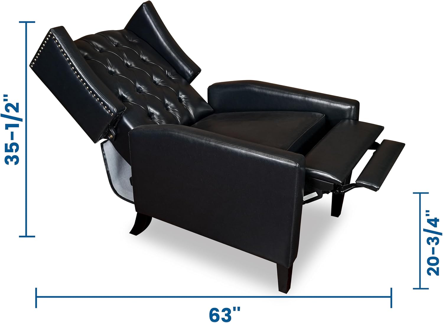 CONSDAN Recliner Chair, Leather Recliner Sofa with Soft High-Resilience Cushion, Living Room Chair with Button Tufting and Nailhead Trim, Black