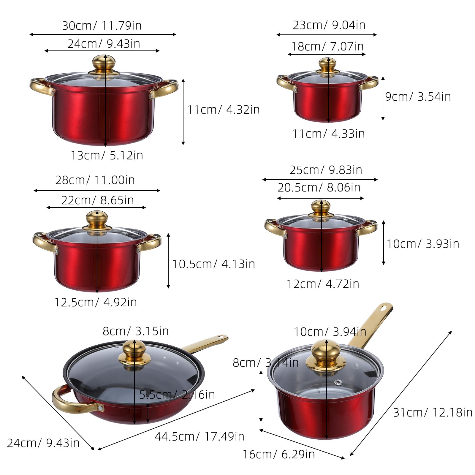 SOIMISS Set di Pentole Antiaderenti in Acciaio Inox da 6 Pezzi con Coperchi in Vetro: Pentole E Padelle Versatili per Zuppe, Salse E Cucina Quotidiana, Compatibili con Piani Cottura a Induzione