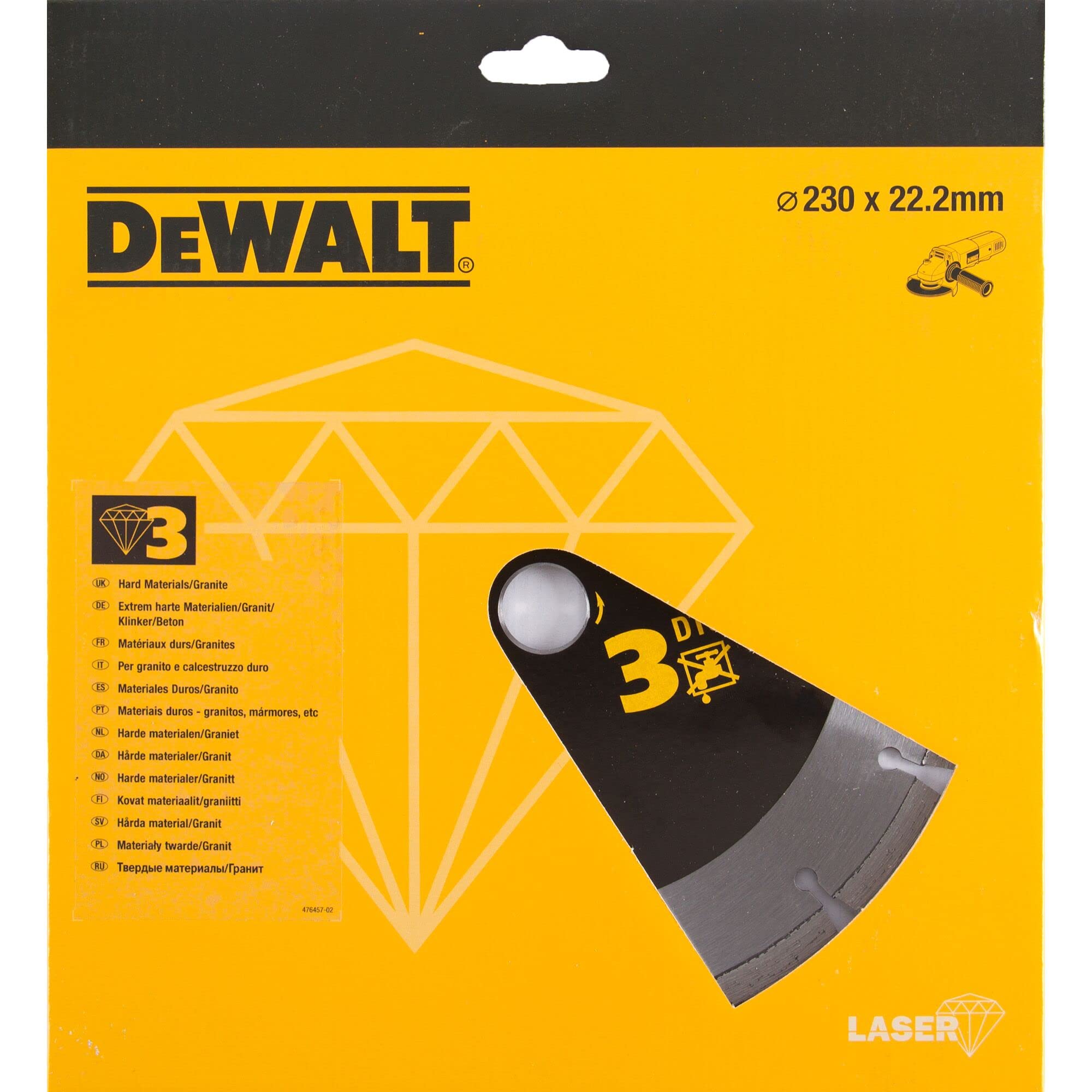 Dewalt Diamant-Trennscheibe DT3763 (für den Einsatz auf Winkelschleifern, Ø 230 mm, für Trockenschnitte in sehr harten Materialien wie Granit, Klinker und Beton, Segmenthöhe: 8,5 mm) 1 Stück