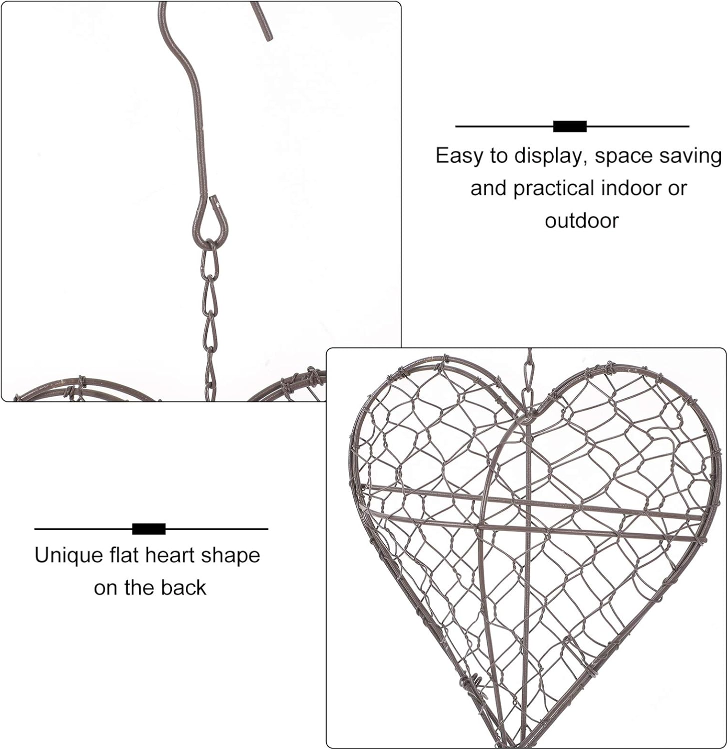 DOITOOL Wall Hanging Flowerpot Iron Garland Basket Heart Shape Decor Succulent Decor Space-Saving