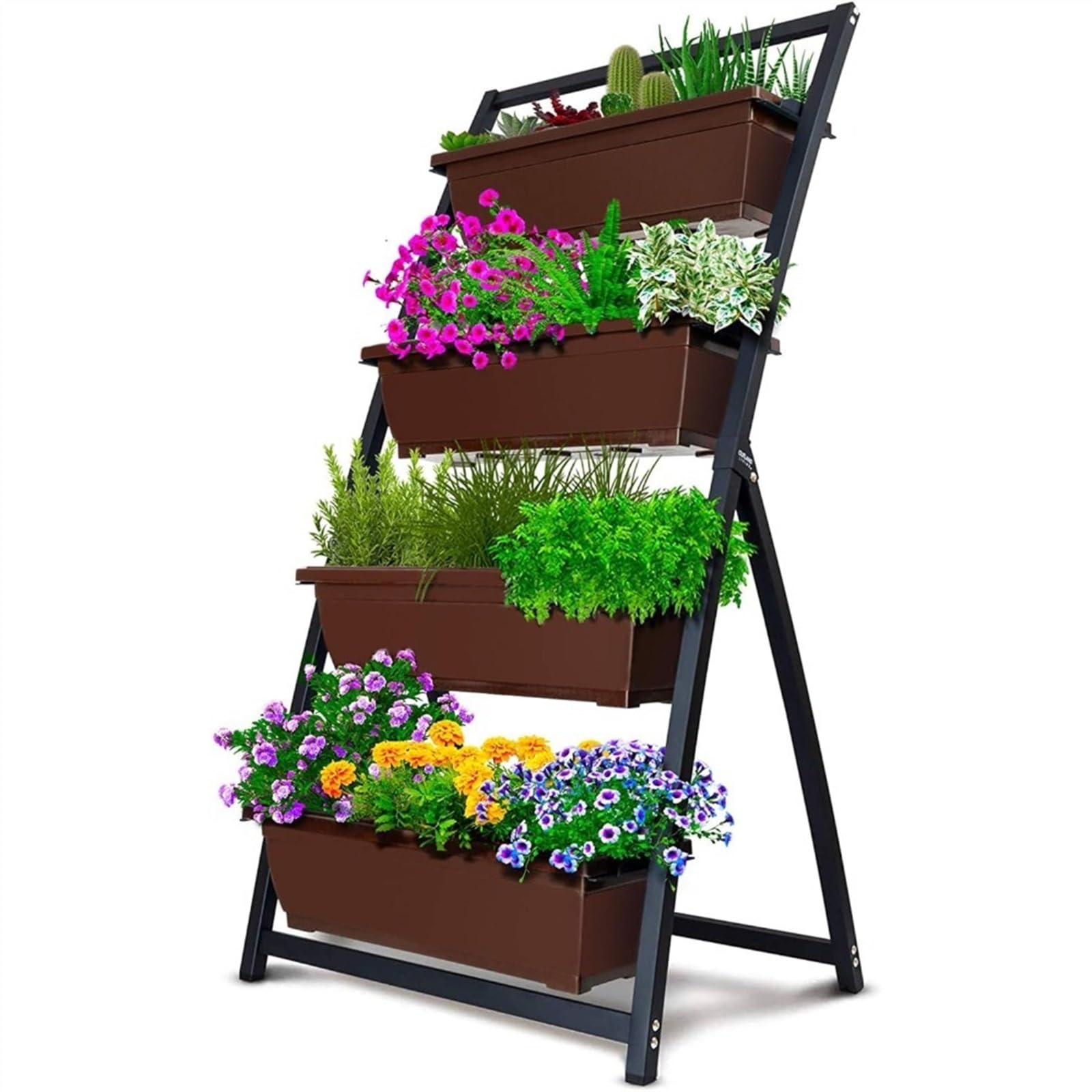 Kx9Lb8d Flower Display Stand Flower Pots, 4-Ft Raised Garden Bed - Vertical Freestanding Elevated Planters 4 Container Boxes for Planters(Bruin)