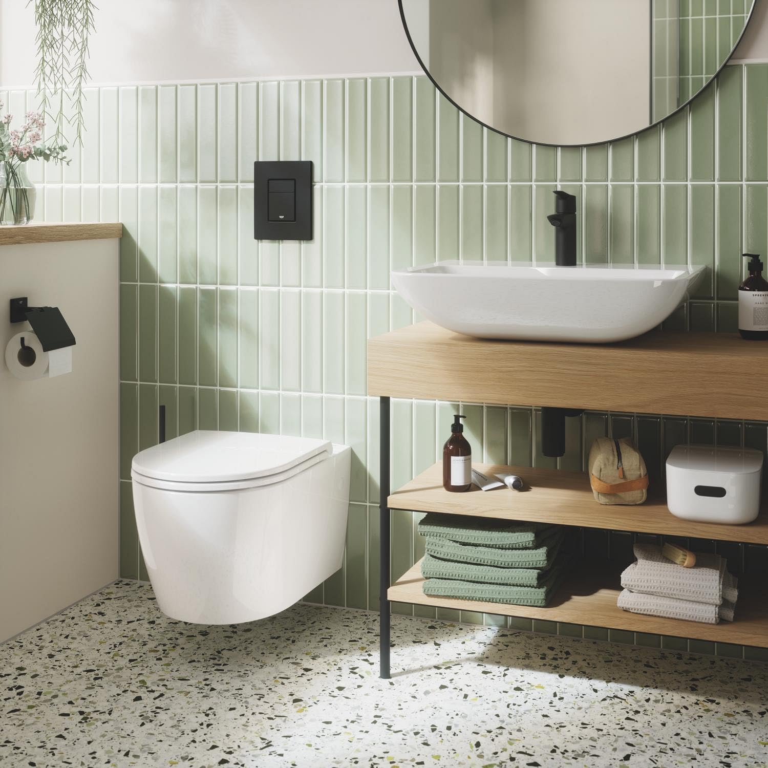 GROHE Start Mitigeur Monocommande Lavabo, Taille M, Economie d'Eau, Economie d'Energie, Ouverture Eau Froide Au Centre, Noir Mat, 237462432