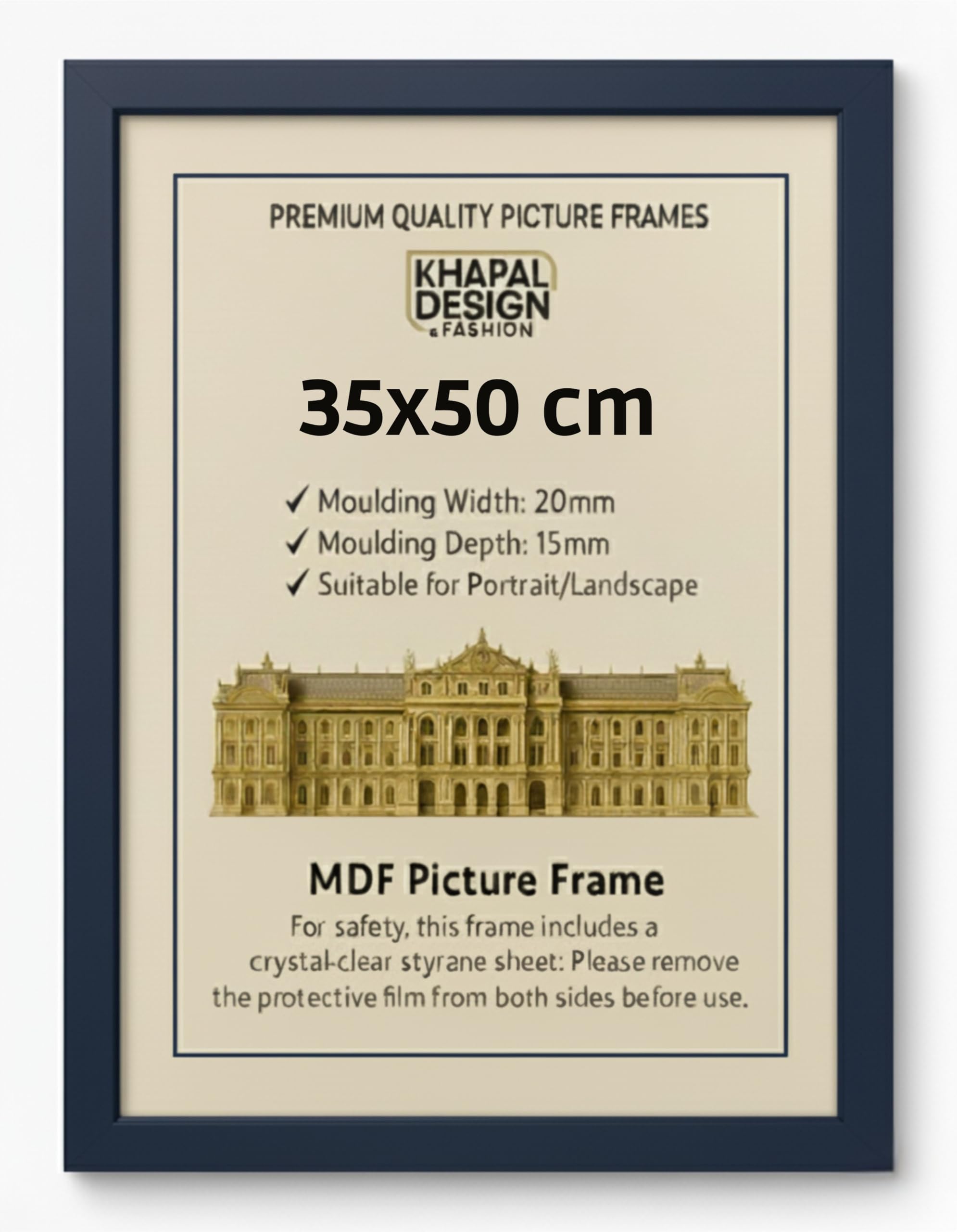 Khapal Design & Fashion Blue 35X50 Cm Picture Frame – Mdf Photo Framet | Posters Prints Certificates Home Office Gallery Décor - (Blue)