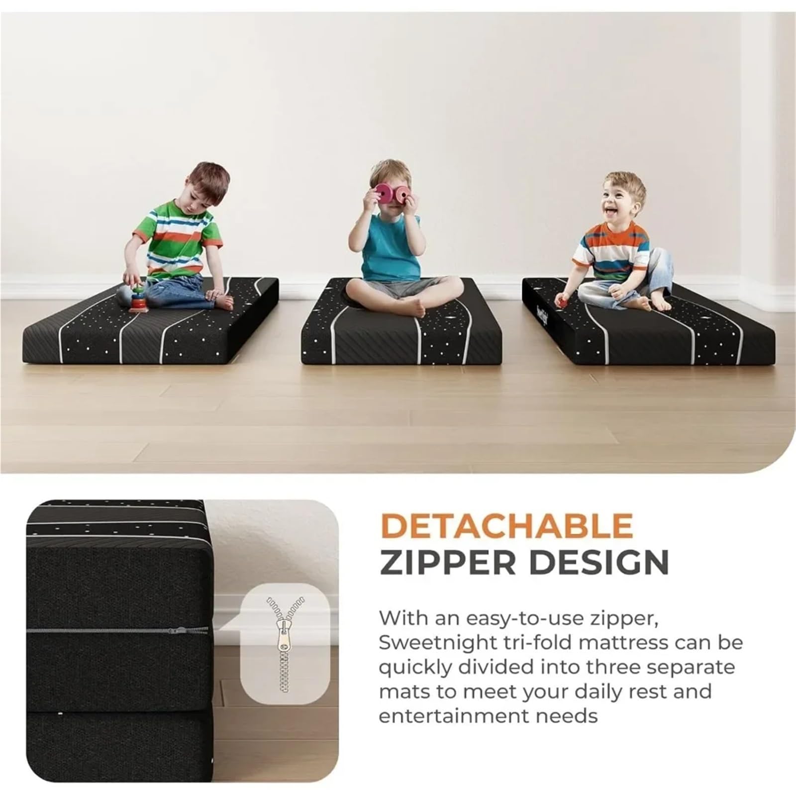 Colchón Plegable for Invitados, con Funda Transpirable y Lavable, tamaño XL de 4 Pulgadas, Triple Pliegue. para Invitados(Grey)