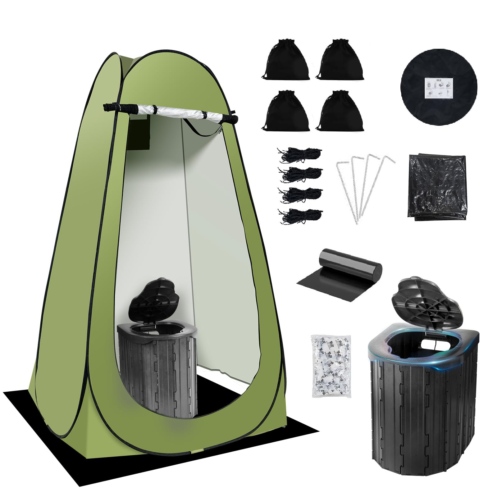 Camping Toilet Kit with Pop Up Privacy Tent, X Large Portable Folding Toilet Potty for Adults, Outdoor Camp Shower Tents,Changing Room with Carry Bag