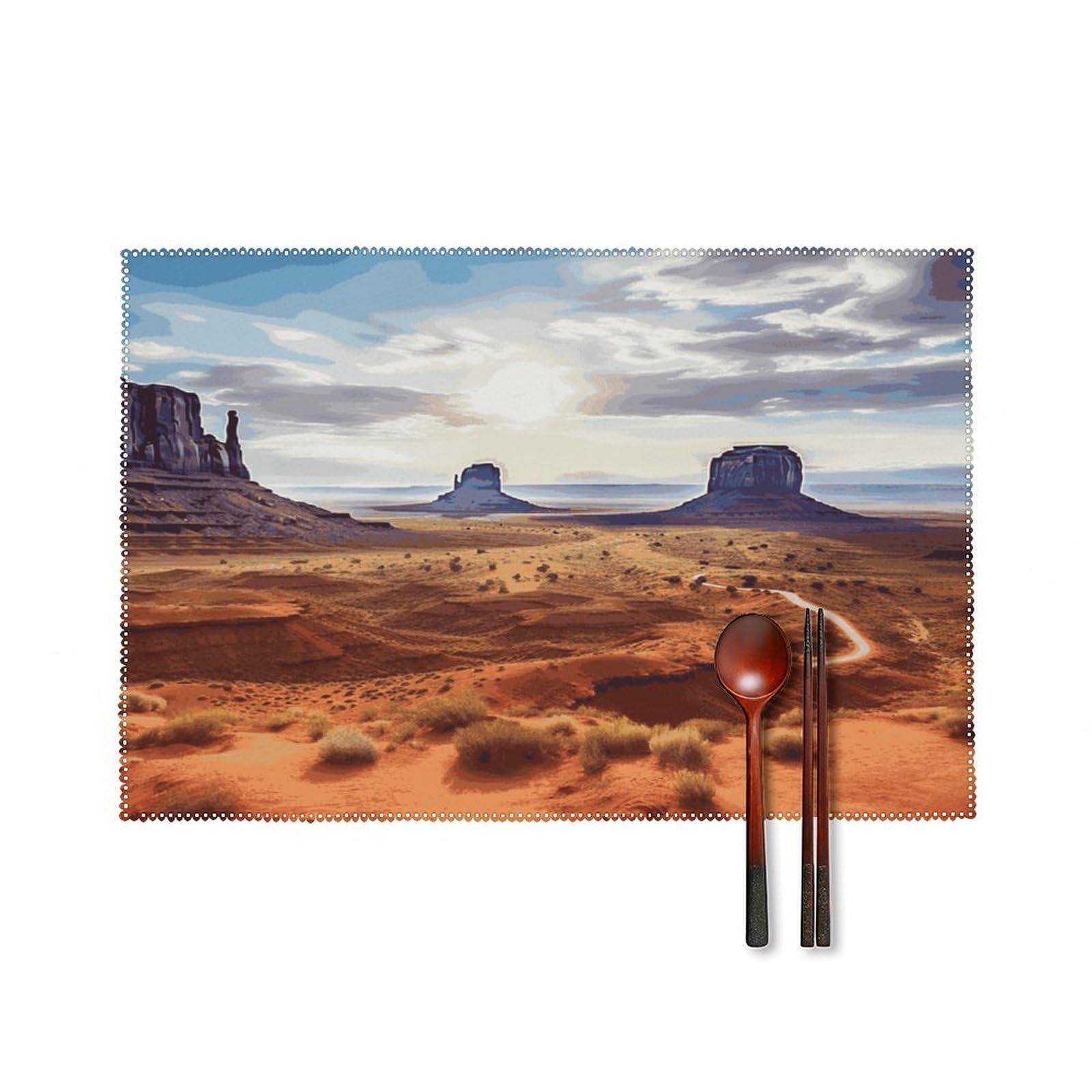 Landscape of Monument Valley Placemats Set of 4 Canvas Place Mats for Dining Table Square Non-Slip Table Mats Heat Resistant Washable Placemat for Kitchen Home Decor 12" X 18"