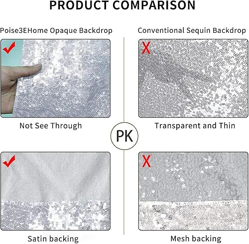 Miniatura 7 de Poise3EHome Cortina de fondo de lentejuelas plateadas de 6 x 6 pies, cortinas de fondo de satén grueso con purpurina, cortina de fotografía opaca