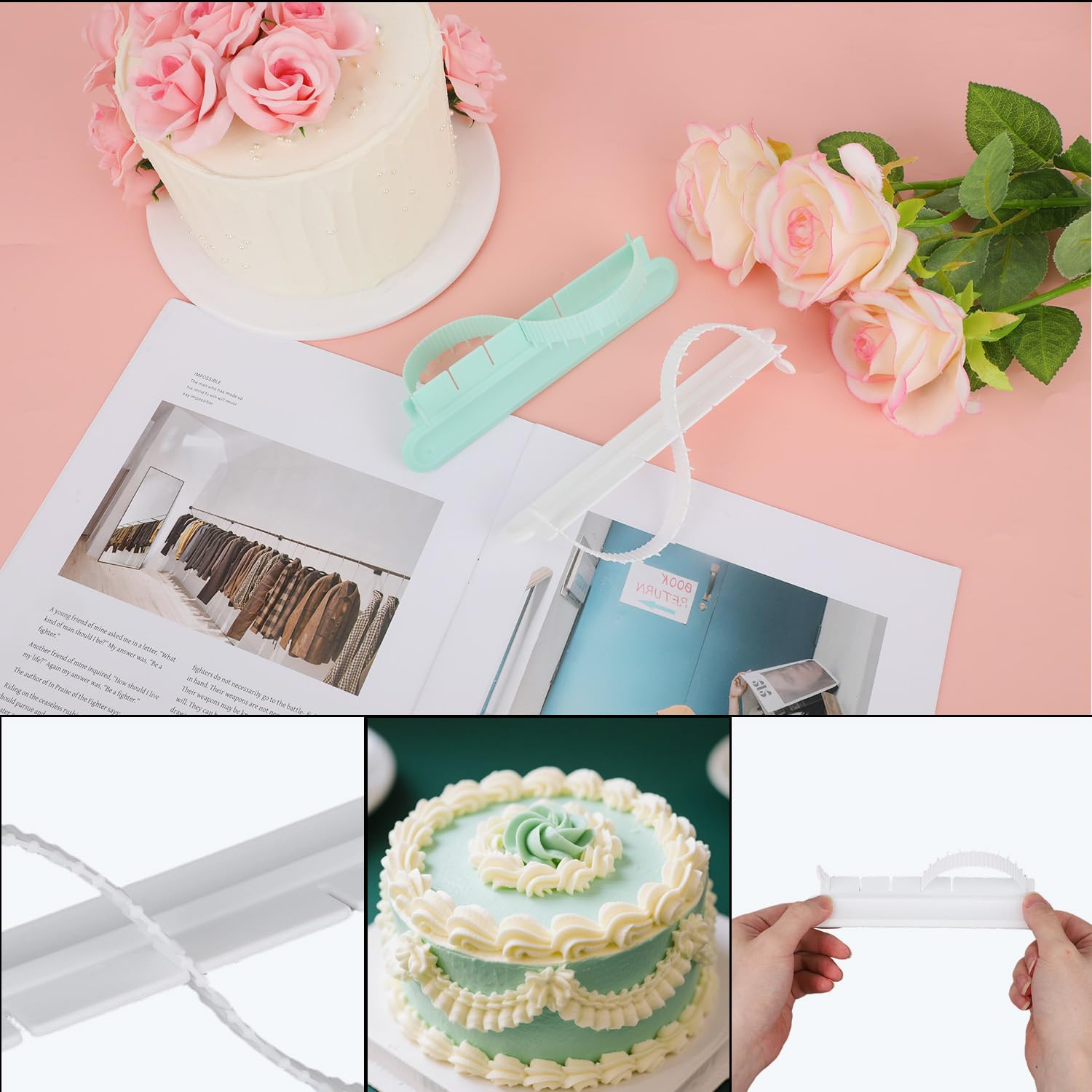 BOXOB Lot De 2 Outils De Guidage Pour Arche De Gâteau, Vert Et Blanc, Règle D