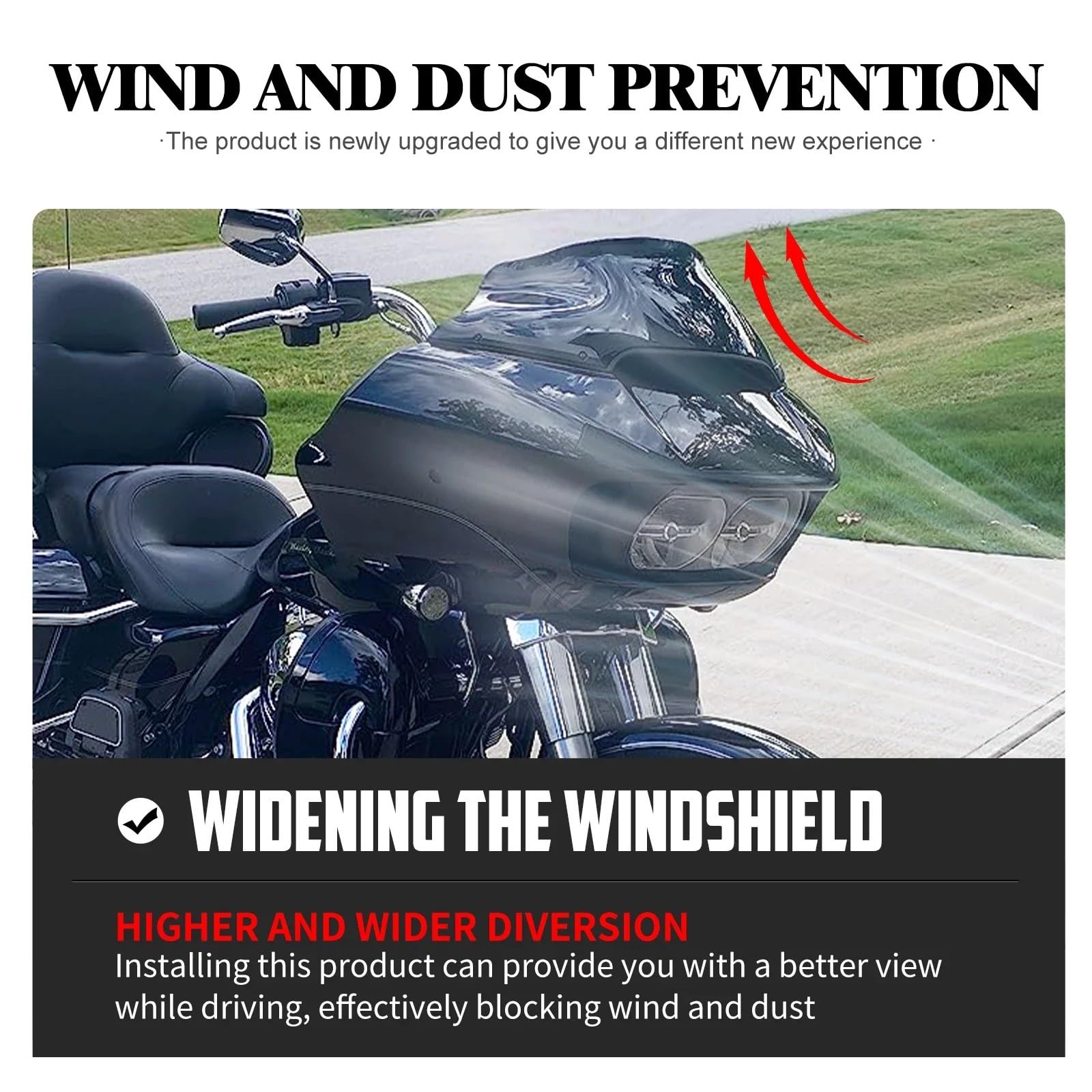 Deflektor motocykla,powietrzadeflektor Osłona owiewki motocyklowej 13'' pasująca do Harley Touring Road Glide Special Ultra CVO FLTRX FLTRK FLTRU 2015-2024(Windshield B)