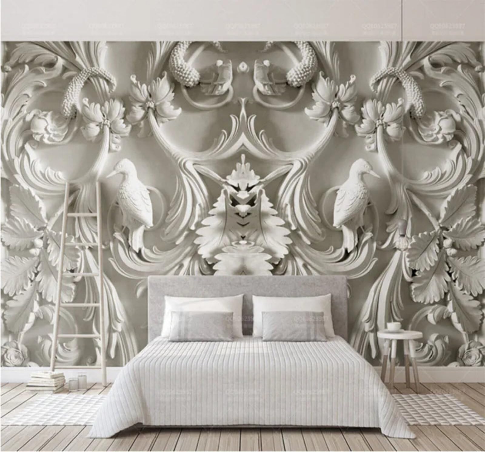 Wallpaper-3D-Xlm 350Cm×256Cm(B×H) Relief Plaster Carving Plants Flowers And Birds 3D Wallpaper Easy Install Feature Office Living Room Sofa Bedroom Tv Background Wall Decoration-350Cm×256Cm