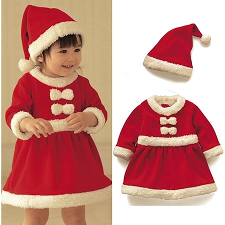 Amazon Co Jp お子様 サンタクロース クリスマス コスプレ 衣装 子供 女の子 帽子 ワンピース 2点セット 90cm 110cm ベビー マタニティ