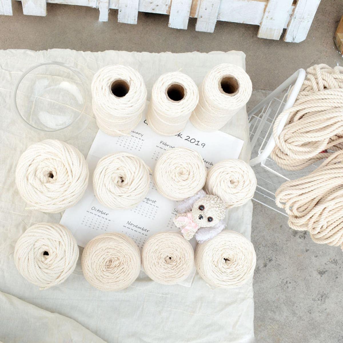 1-10mm Cordón Trenzado de algodón Beige Cuerda Macramé DIY Hecho a Mano Accesorios Textiles para el hogar Artesanía Cuerda de macramé Cuerda Decoración de la boda-6mmx50m