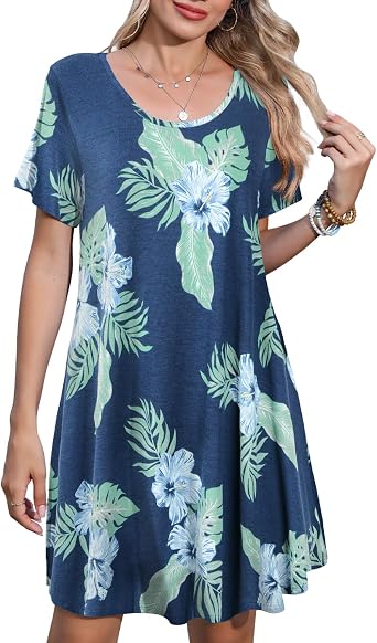 JollieLovin Plus Size Summer T-Shirt Casual Dresses for Curvy Women Flowy Swing