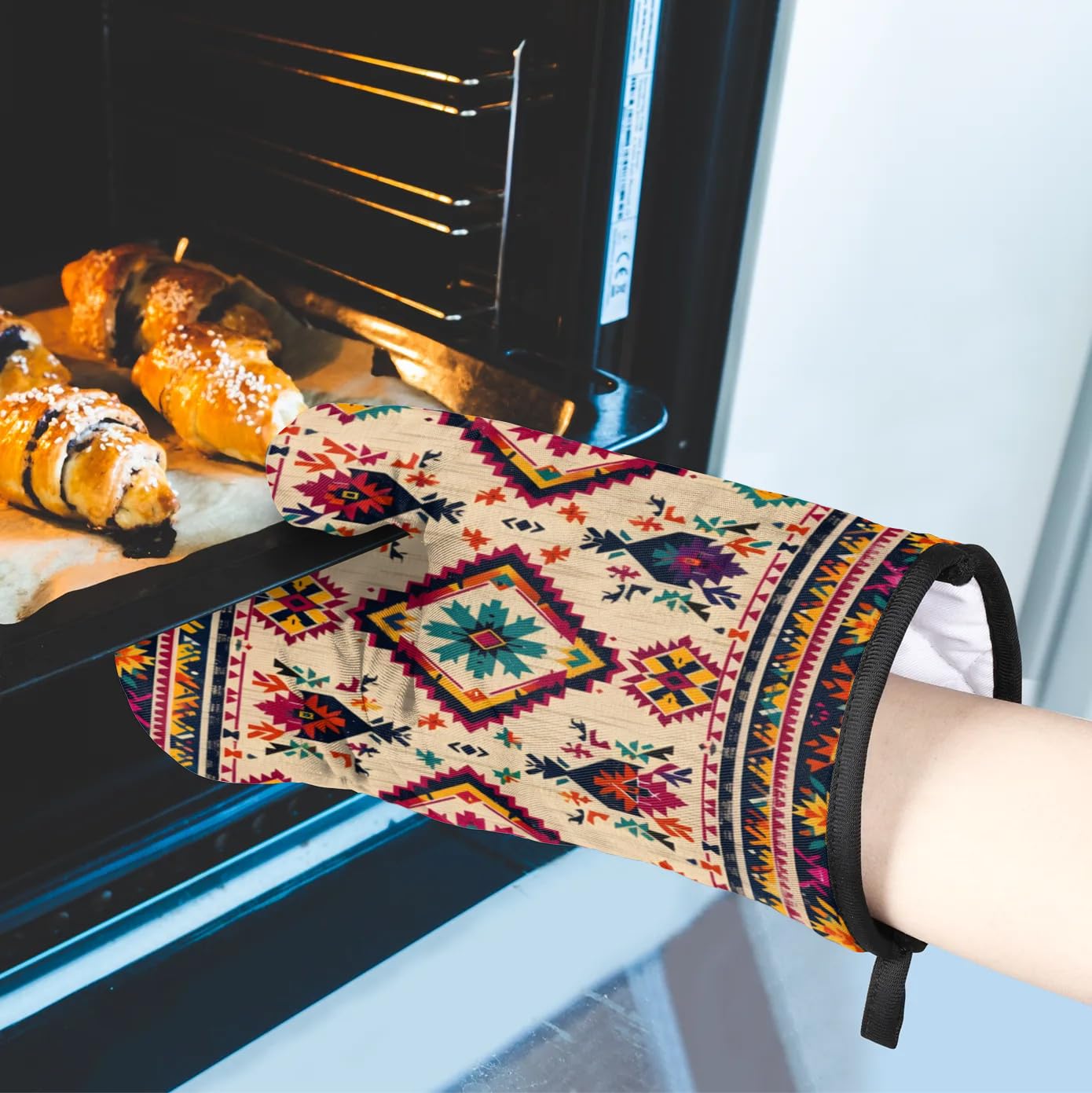 GOOZHO Western Aztec Pot Holders With Pockets - Heat Resistant Vintage Boho Oven Mitts And Hot Pads