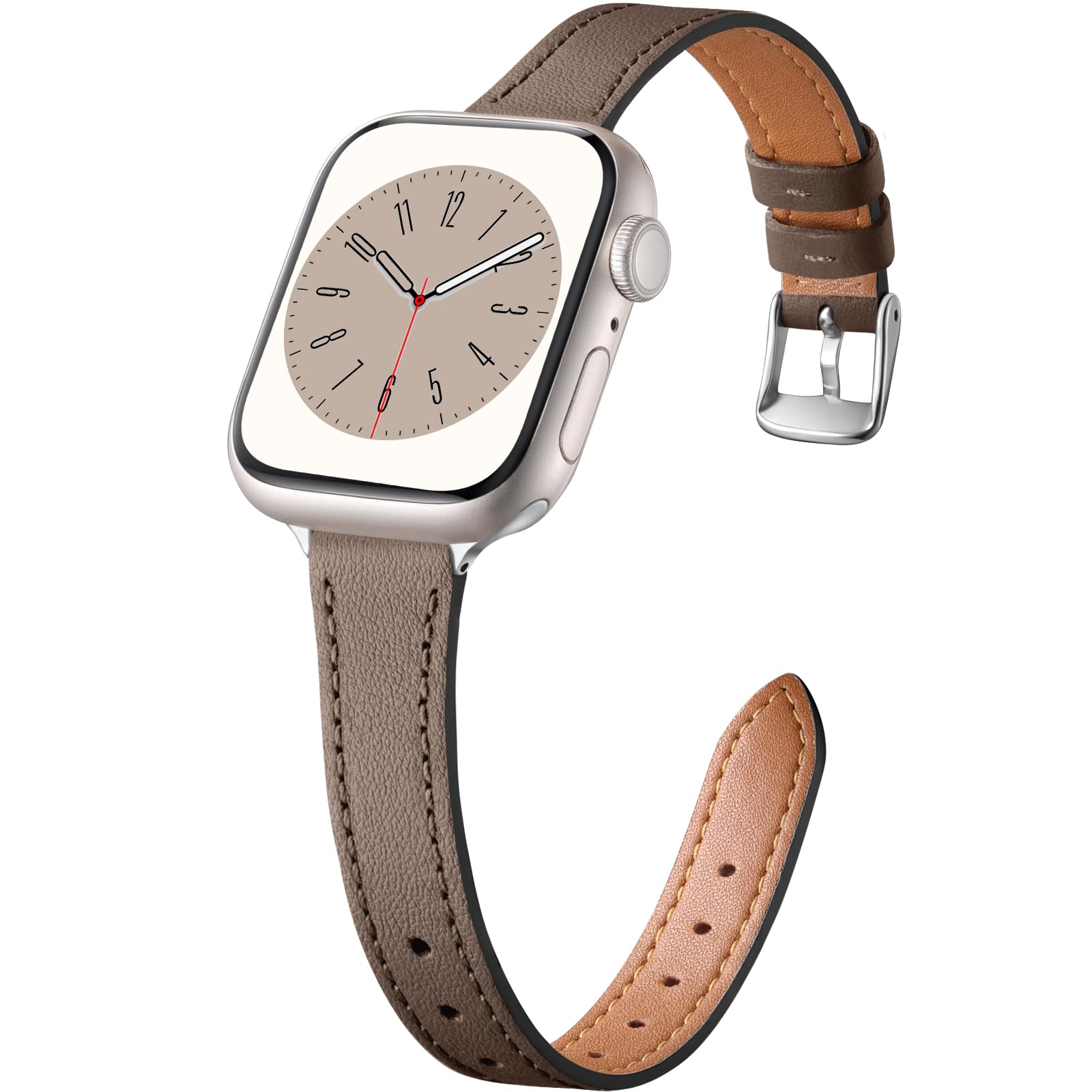 Charlam Slim Leather Band Compatible with Apple Watch Bands for Women 40mm 38mm 41mm 42mm 44mm 45mm 46mm, Top Grain Genuine Leather Strap Thin