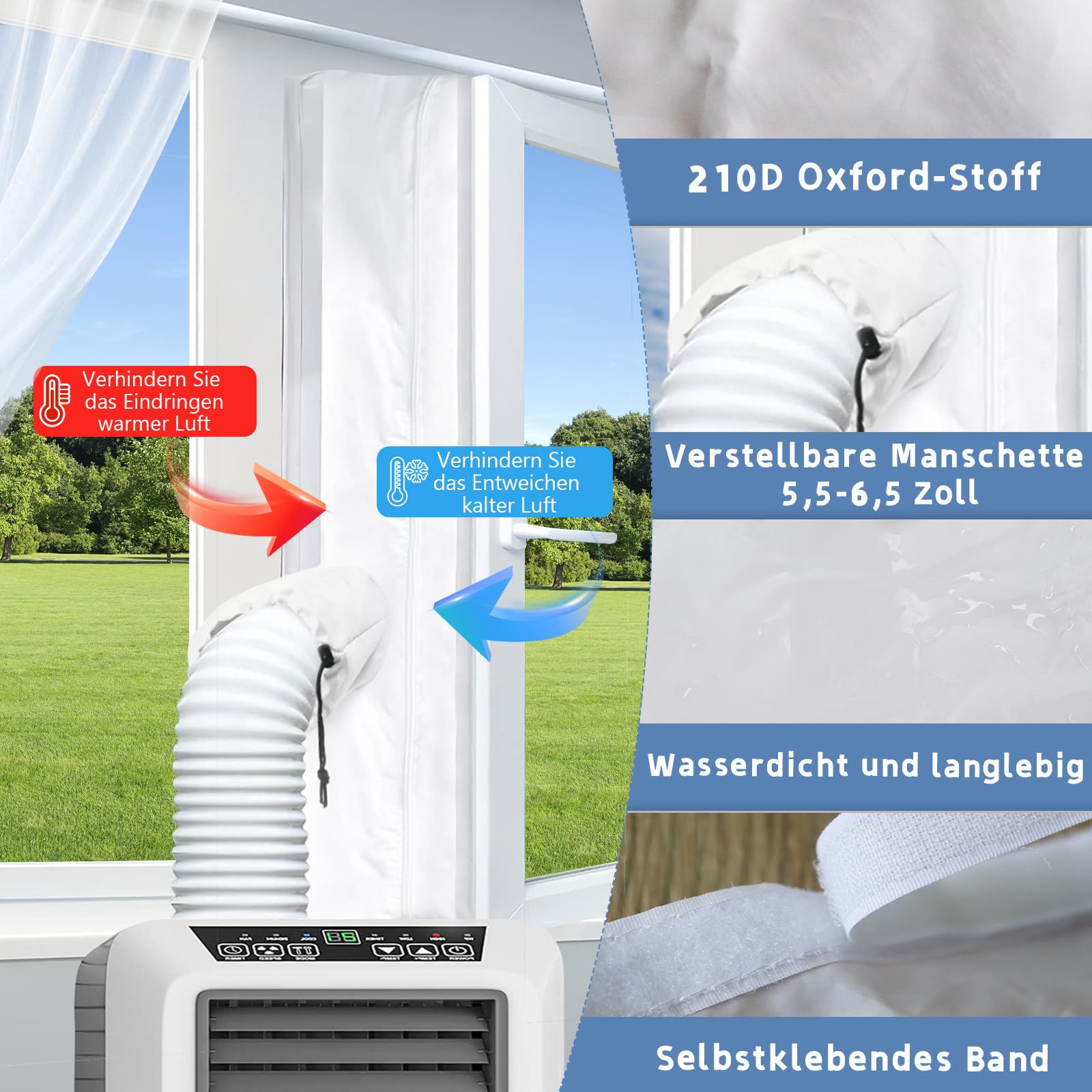 400 cm de aire acondicionado para ventanas con puños, universal para ventanas batientes y aire acondicionado, juego de sellado portátil para climatizadores móviles y secadoras de ropa