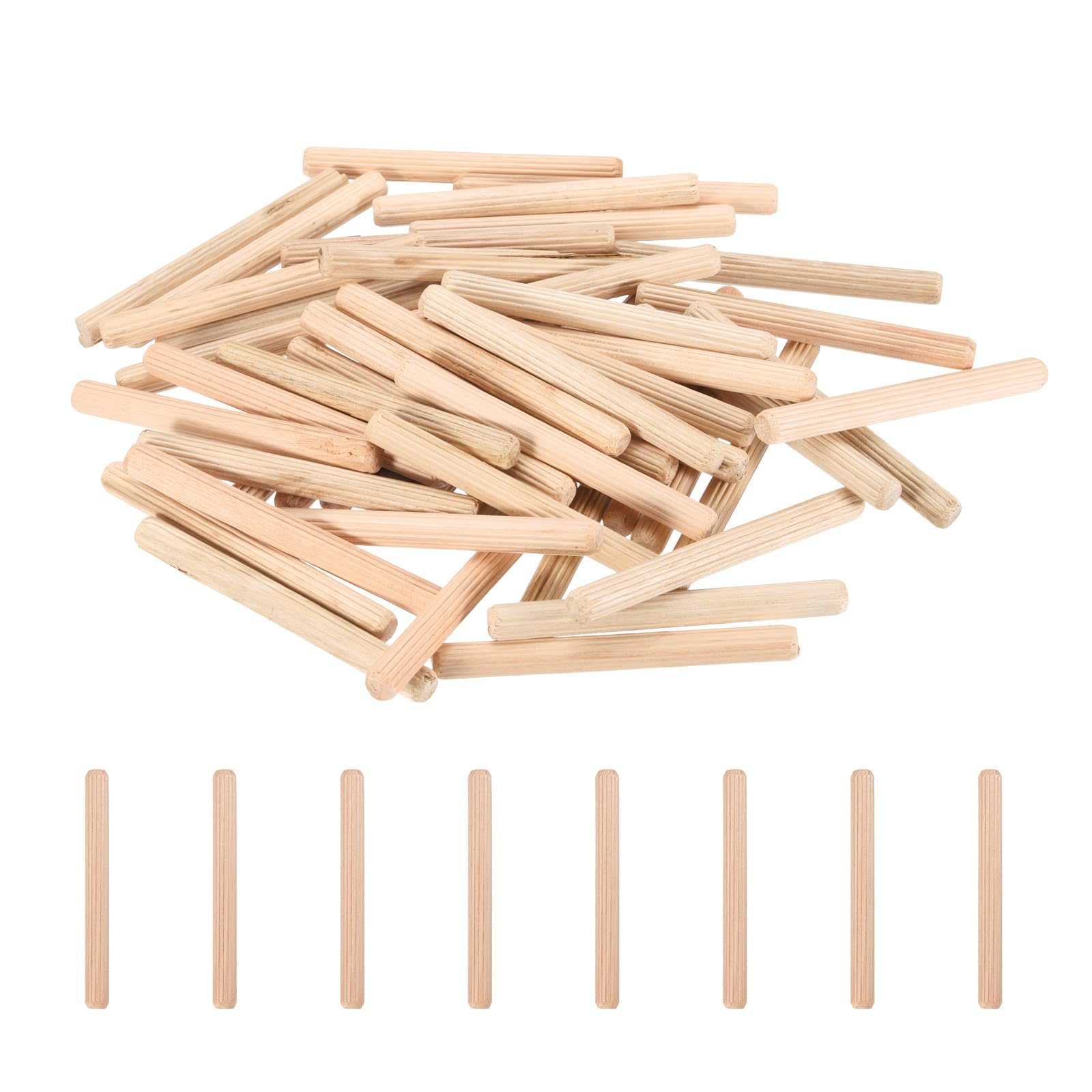 PATIKIL 168 Pcs Wooden Dowel Pins 1/3 Inch Dia, 3.15 Inch Long, Fluted Hardwood Dowel Rods Pegs for Furniture Door Woodworking and DIY Crafts