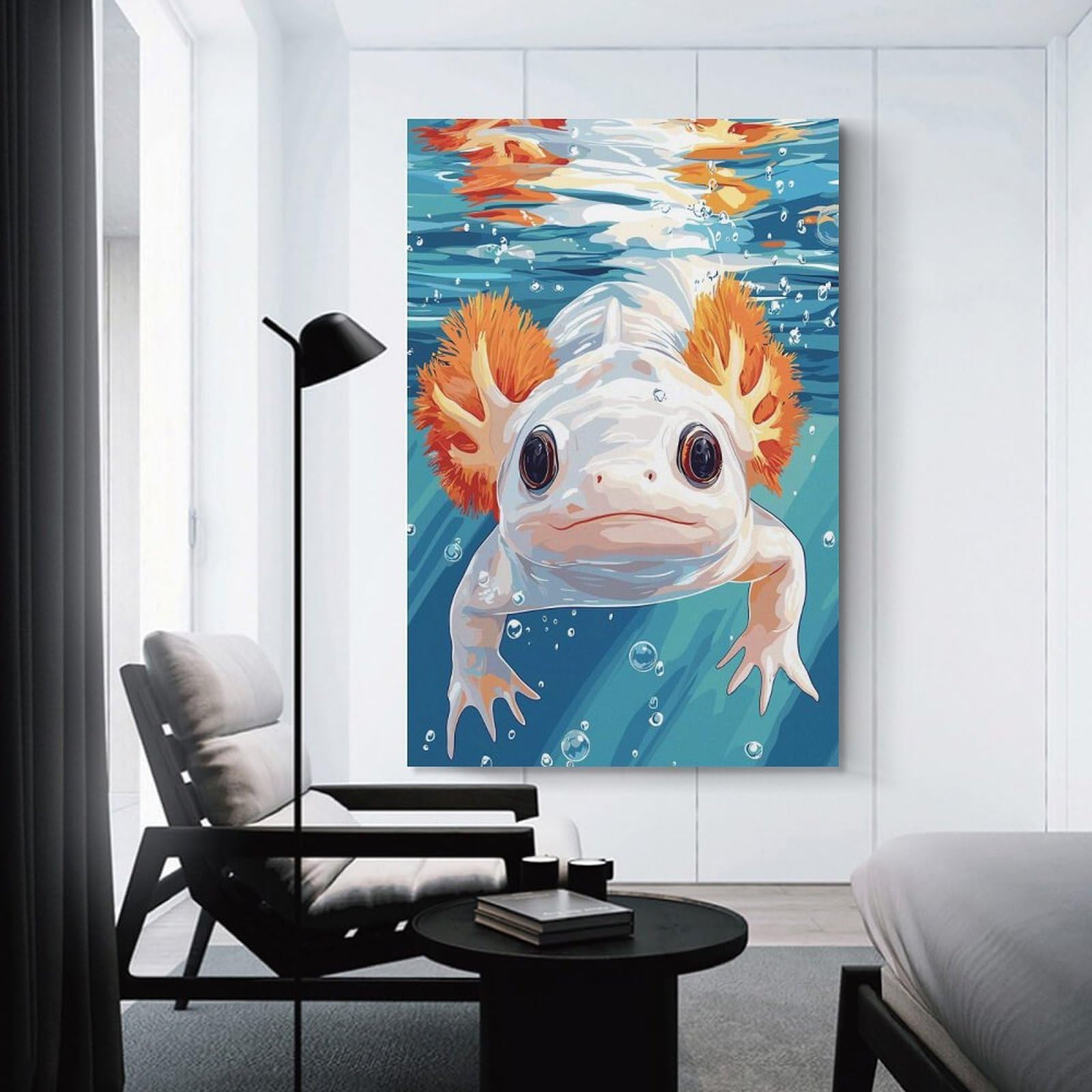 Junmoney Unframe-Style-13 Axolotl Underwater Illustration Room Decor Wall Art 12X18inch(30X45cm), For Lounge Decor, Offices Or Entryway Styling, A Flexible Wall Accent For Shared Spaces