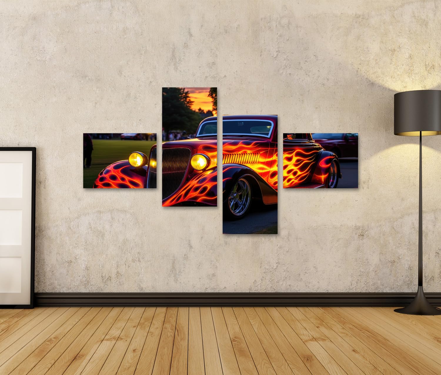 islandburner Quadro su tela Hot Rod con verniciatura a fiamma su strada aperta a un festival immagini murali poster