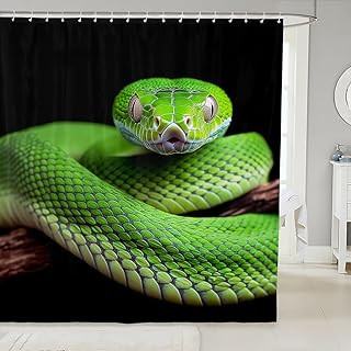 Snake Bathroom Curtain Serpentine Little Dragon Bath Curtain,Exotic Tribe Tropical Desert Wildlife Shower Curtain Set 72" Wx72 L,Green Snake Hide Wild Animal Reptile Bathroom Decor