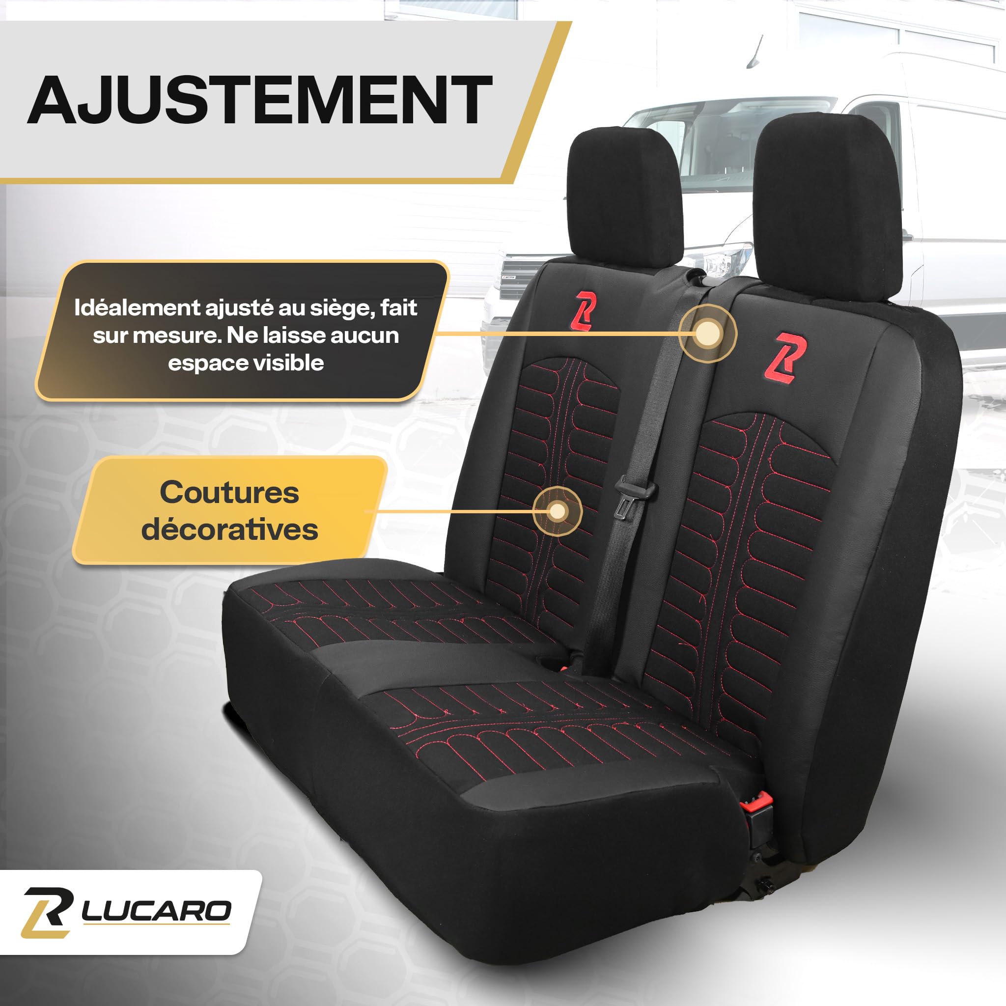 LUCARO Housse Siege Voiture Mercedes Sprinter 3 à partir de 2018 - Ensembles de Housses de Siège 2+1 - Housse de Siege Voiture Noir Rouge - Couvre Siege Auto