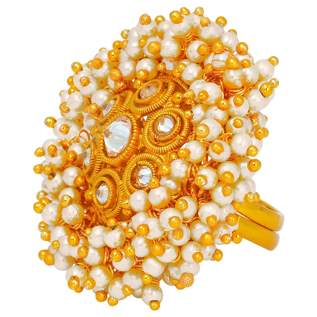 Aheli Ethnic Wedding Designer Faux Stone Baby Pearl Studded Finger Ring Indian Traditional Fashion Jewelry for Women