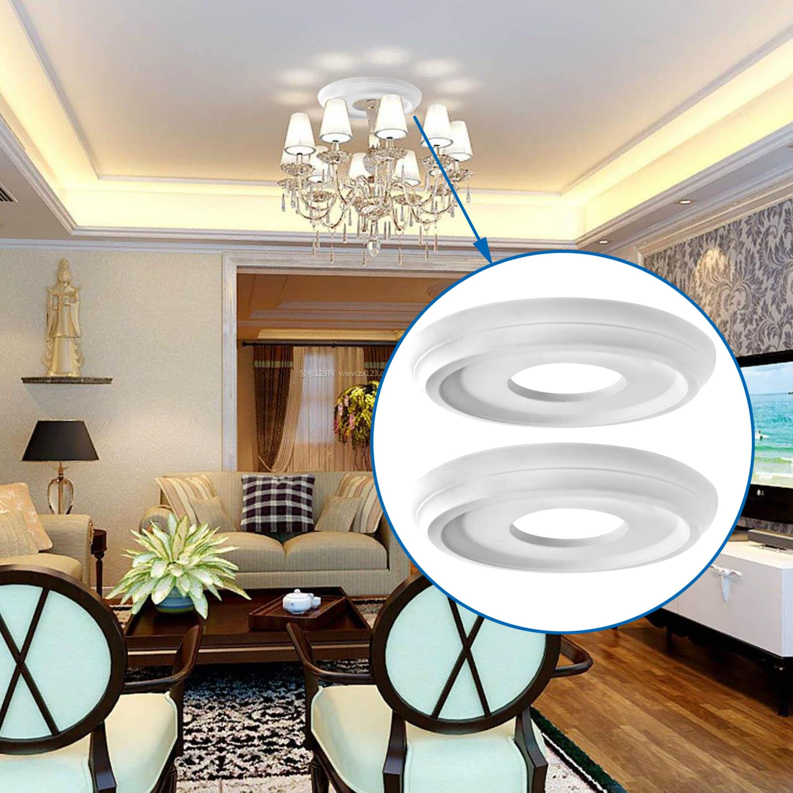 ECUDIS 2 Pack White Molded PU Ceiling Medallion,10" OD x 4" ID — Amazon image 5