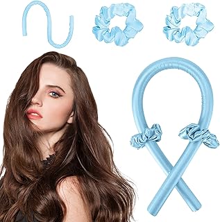Esteopt Heatless Curls Ribbon, Silk Hair Curler Ribbon, No Heat Silk Curling Ribbon Set, Non-Slip Heatless Curler with Hairpin (Blue)