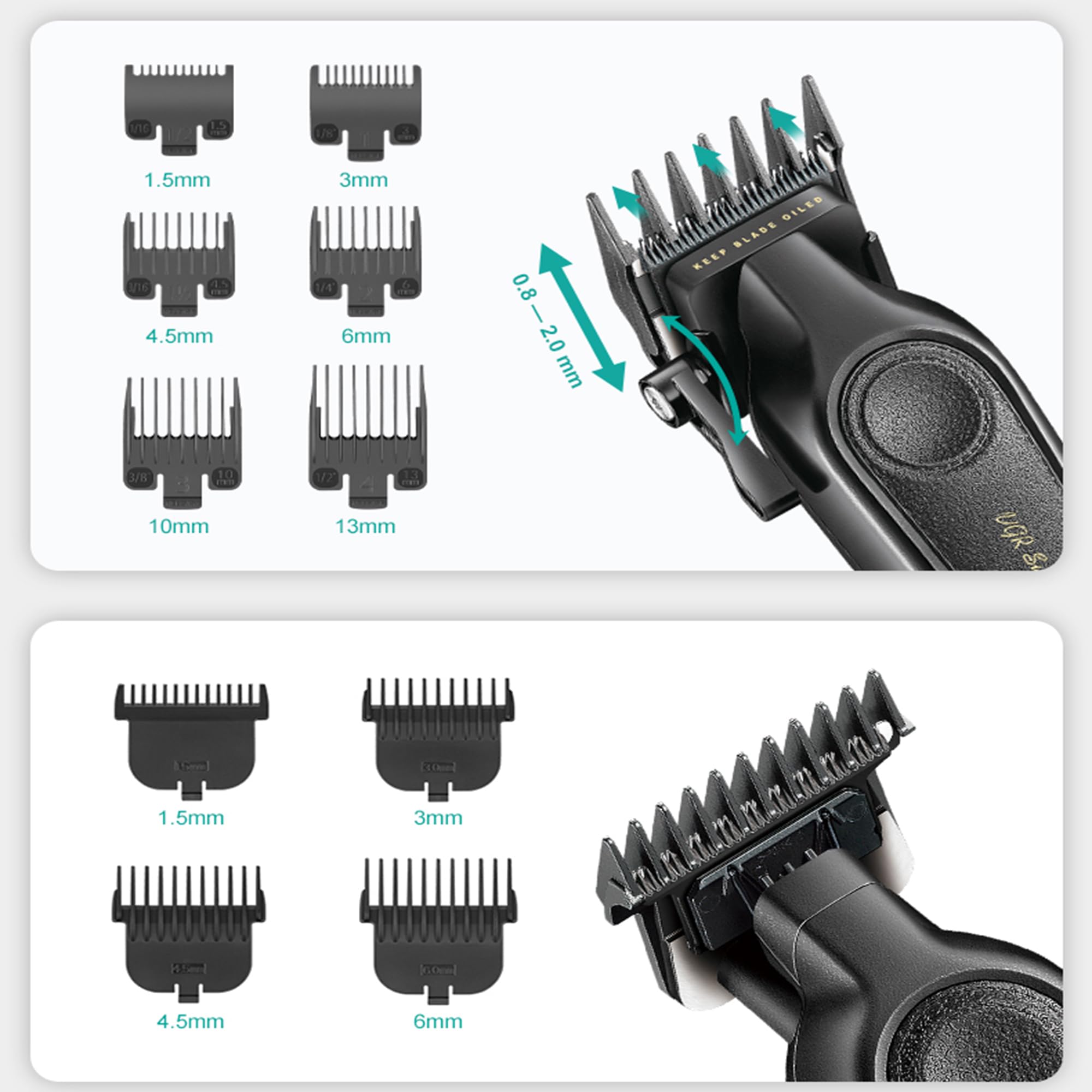 VGR 197 & 995 Tondeuse Cheveux Hommes Professionnel Sans Fil, Voyant LED | Tondeuse Cheveux et Barbe Homme Set avec Lames en Céramique, Barber Kit avec 10 Peignes de Guidage et Peigne