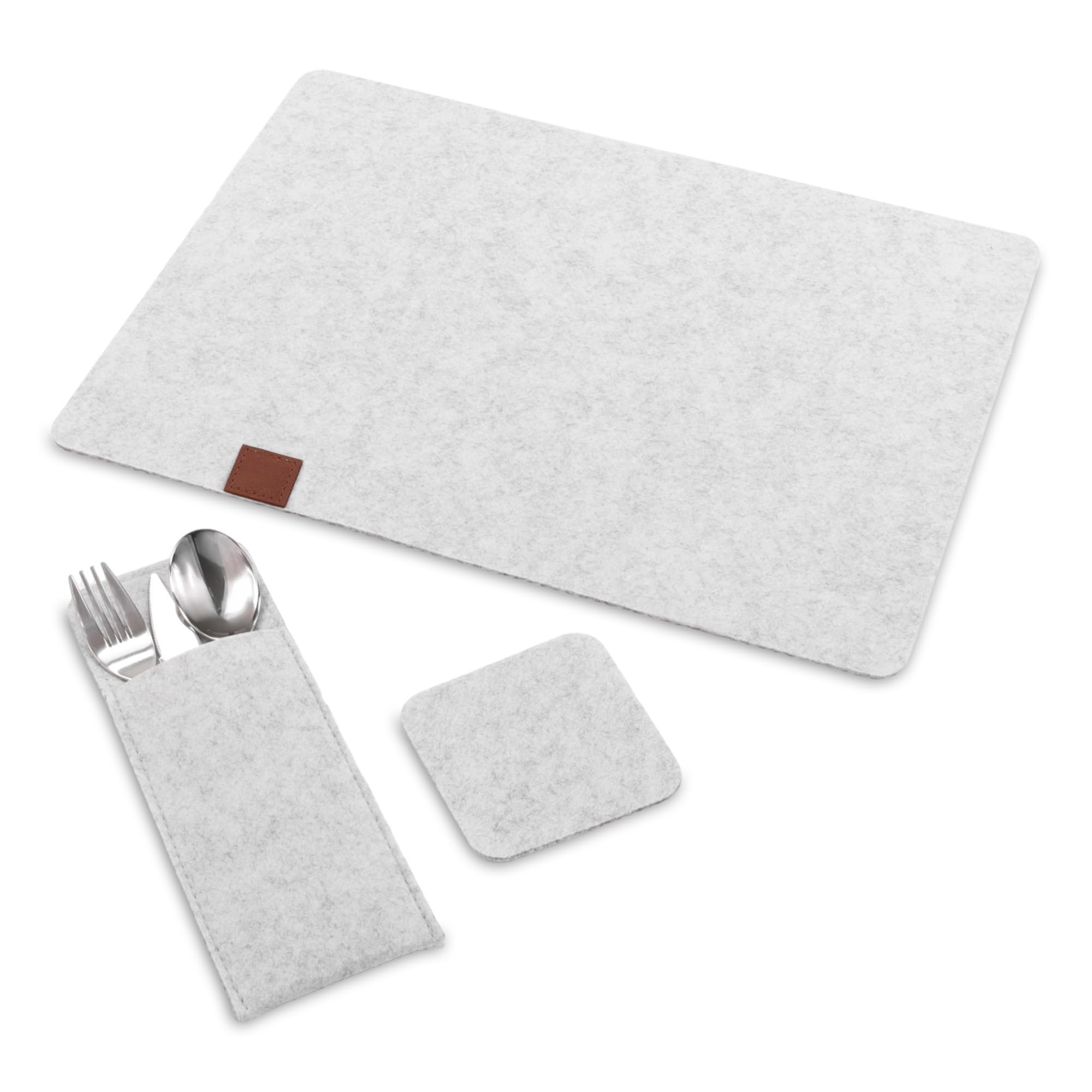Filz Tischset-Set, 3-in-1 – Platzsets, Untersetzer & Bestecktaschen – Abwaschbar, Rutschfest – Für 1 Oder 4 Personen