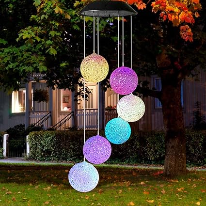 KizmetKare Solar Wind Chime Light - Color Changing Crystal Ball Solar Wind Chimes Outdoor Decoration Lights with IP65 Waterproof LED Wind Chime Solar Light for Garden, Patio, Holiday Deco Gift