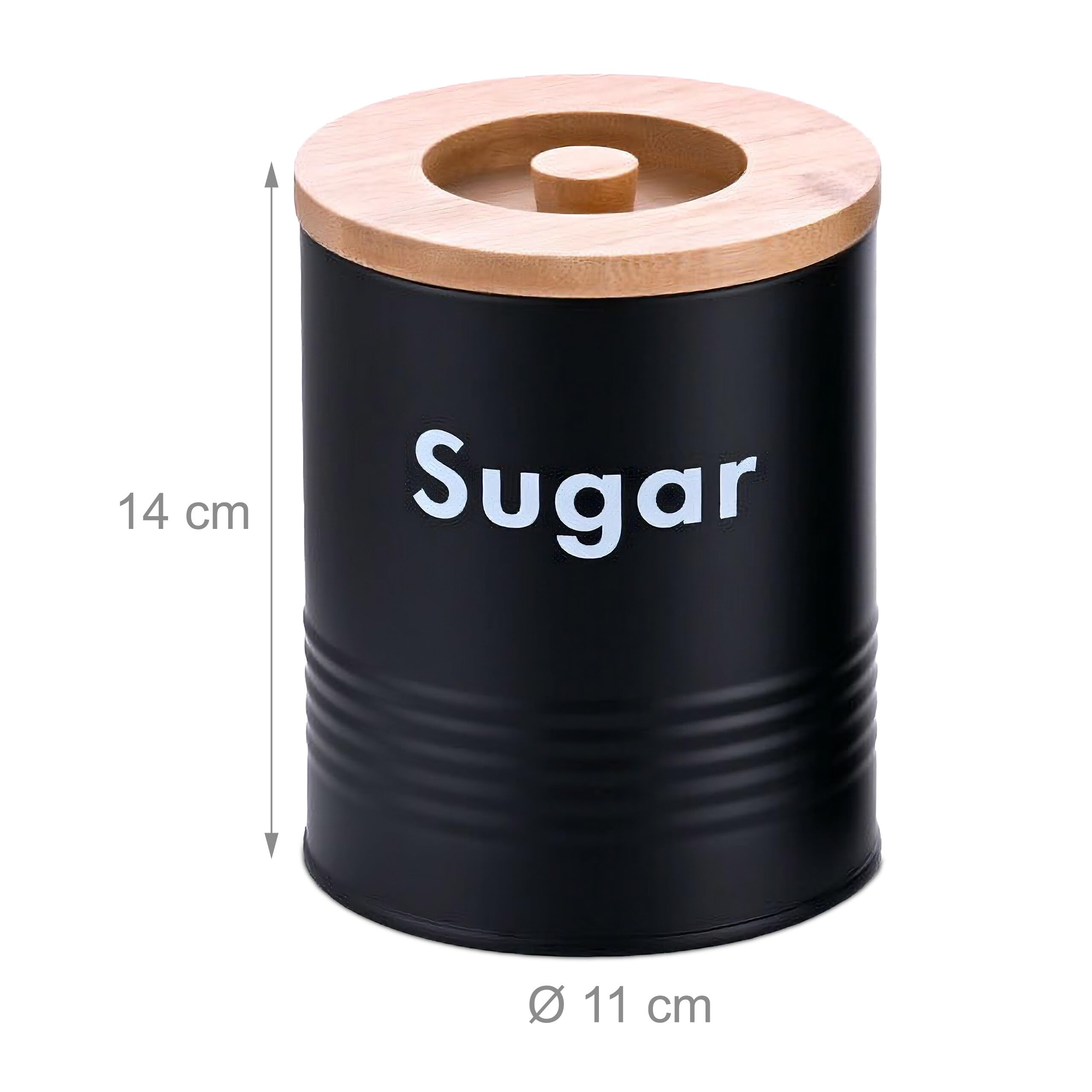 Relaxdays Barattoli da Cucina per caffè, Zucchero e tè, Set 3 Contenitori con Coperchio Ermetico, 14x11 cm, Nero bambù