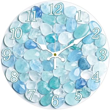 12inch Glass Wall Clock Bookshelf Pattern Flat Printed Round Clocks Silent Non Ticking Clock Decorative for Home Living Room Bedroom Kitchen Office Decor