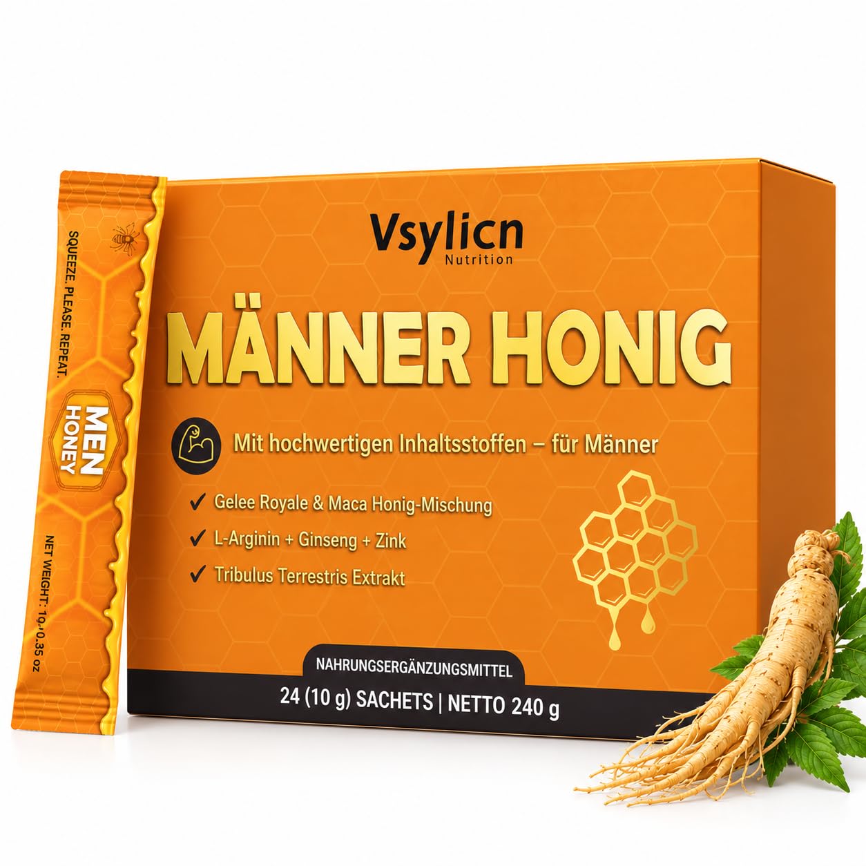 Premium Männer Honig – Natürliche Rezeptur für langanhaltende Energie und Leistungsfähigkeit – Ganzheitliche Formel für Paare (24 x 10 g)