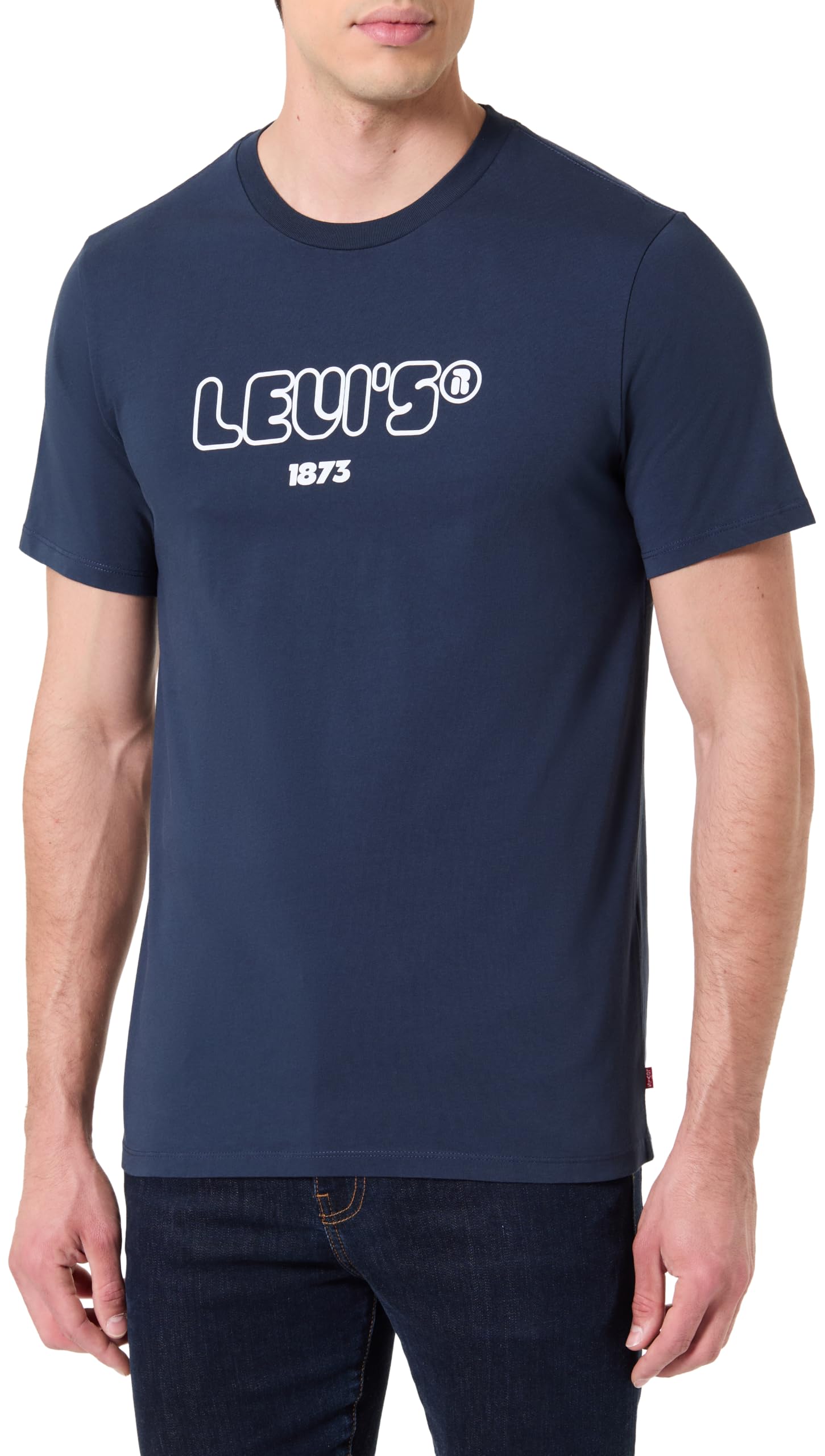 Levi's Herren Graphic Crewneck Tee T-Shirt, PERF COOL Logo Navy Blazer Body WHITELOGO, XL