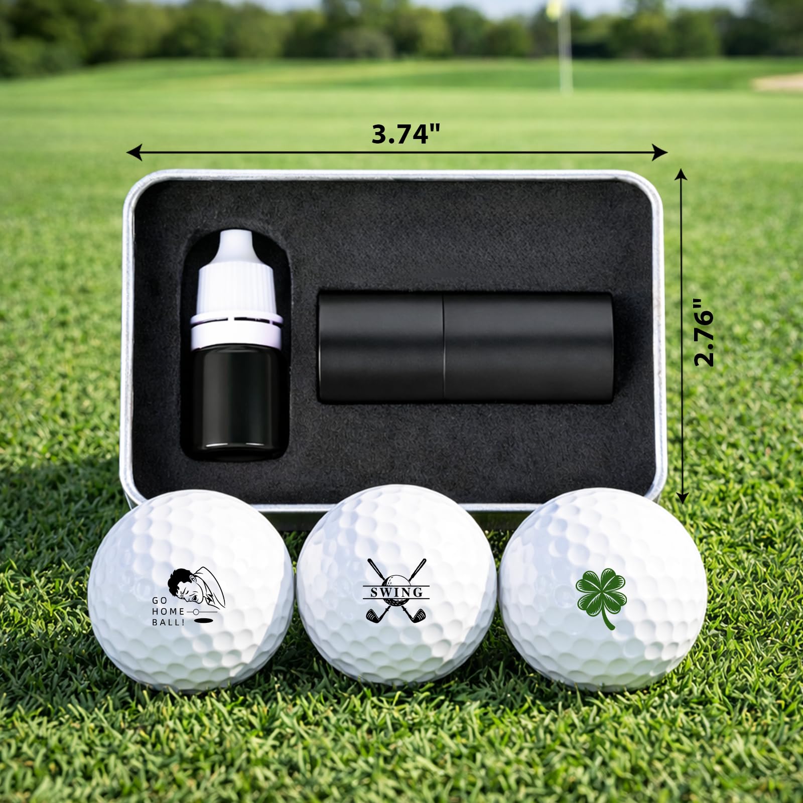 Terwex Timbro per pallina da golf con inchiostro e custodia in metallo, timbro rotondo autoinchiostrante per marcatura delle palline da golf, strumento di marcatura ad asciugatura rapida, stencil