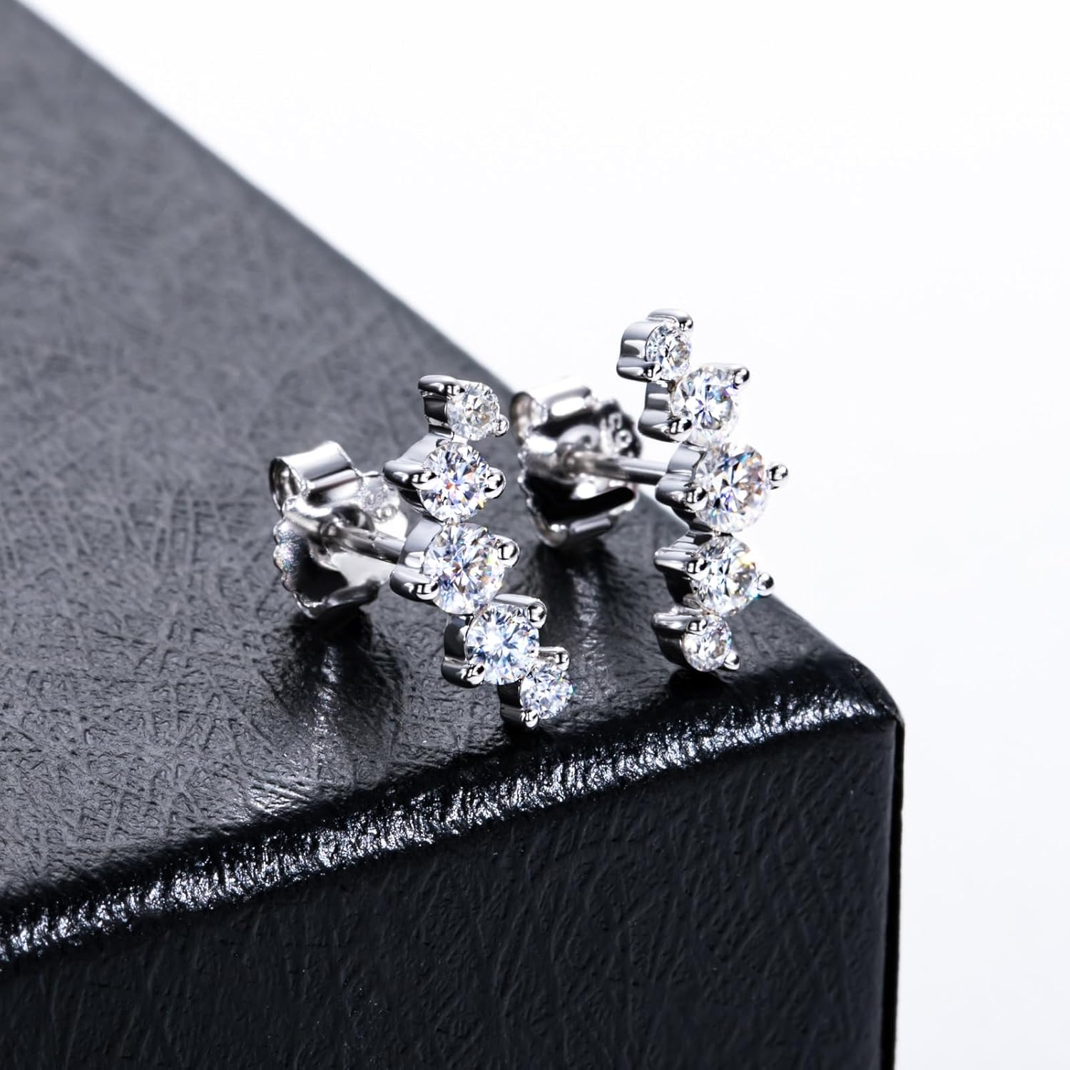 3-5 Stone Moissanite Ear Crawlers Earrings - Bezel Setting - 14K Gold Plating - Gift for Her -Hypoallergenic Climber Fashion Safe for Sensitive Ears for Women GRA Certified 0.52CT - Image 4