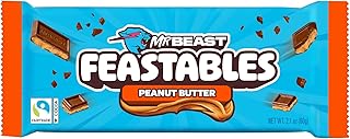 Feastables MrBeast Peanut Butter Milk Chocolate Chocolate Bar, King Size Candy Bar for Adults & Kids, Candy Bars for Snacks, Gifts, & Dessert, Sweet & Creamy Fairtrade Cocoa, 2.1 Oz Each, 10 Count