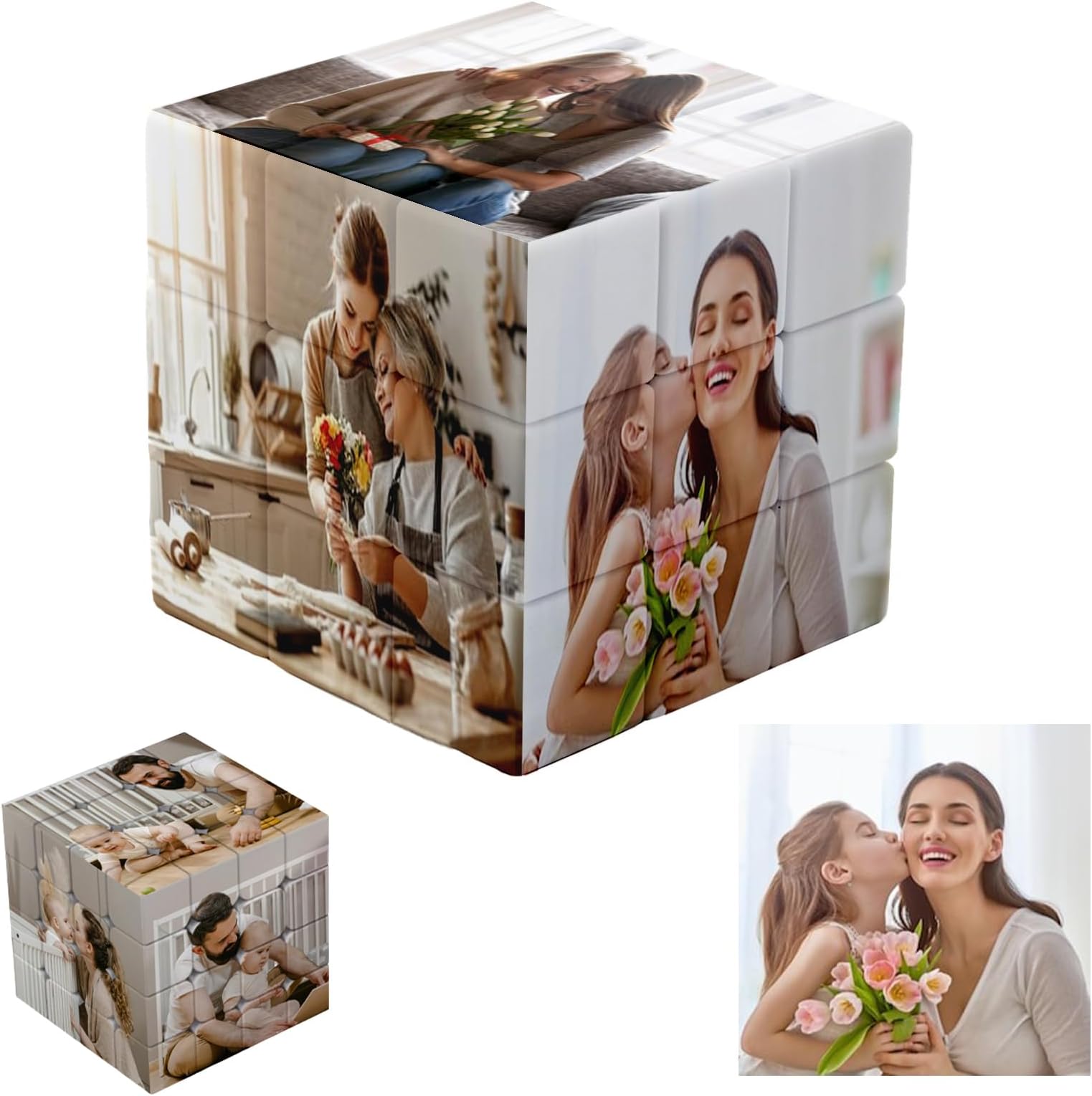 Personalized 3D Rotatable Cube Puzzle With 6 Pictures - Custom Photo Cube for Birthday, Christmas Gifts - Kids, Father, Mother, Girlfriend, Boyfriend