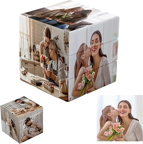Reuhen Cubo personalizado con foto, rompecabezas de fotos personalizado 3D, cubo giratorio con 6 imágenes, regalos personalizados de cumpleaños de