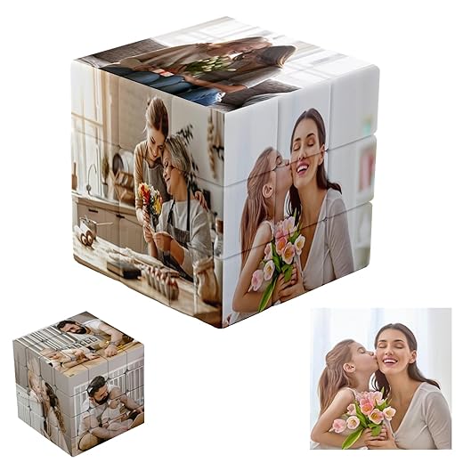 Reuhen Custom Cube with Photo,Personalized Photo Puzzle 3D Rotatable Cube with 6 Pictures,Birthday Christmas Personalized Gifts for Kids Father Mother Girlfriend Boyfriend