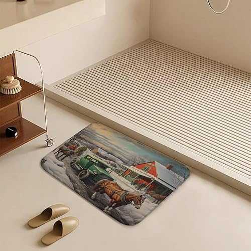 Miniatura 5 de Tapetes de baño de caballo de invierno, vida campestre, caballo, terciopelo coral, tapetes de baño pequeños con respaldo de goma, tapete decorativo