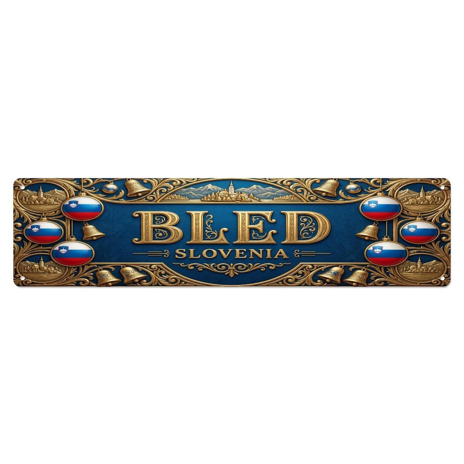 Vintage Bled Slovenia Flag Pattern Metal Tin Sign
